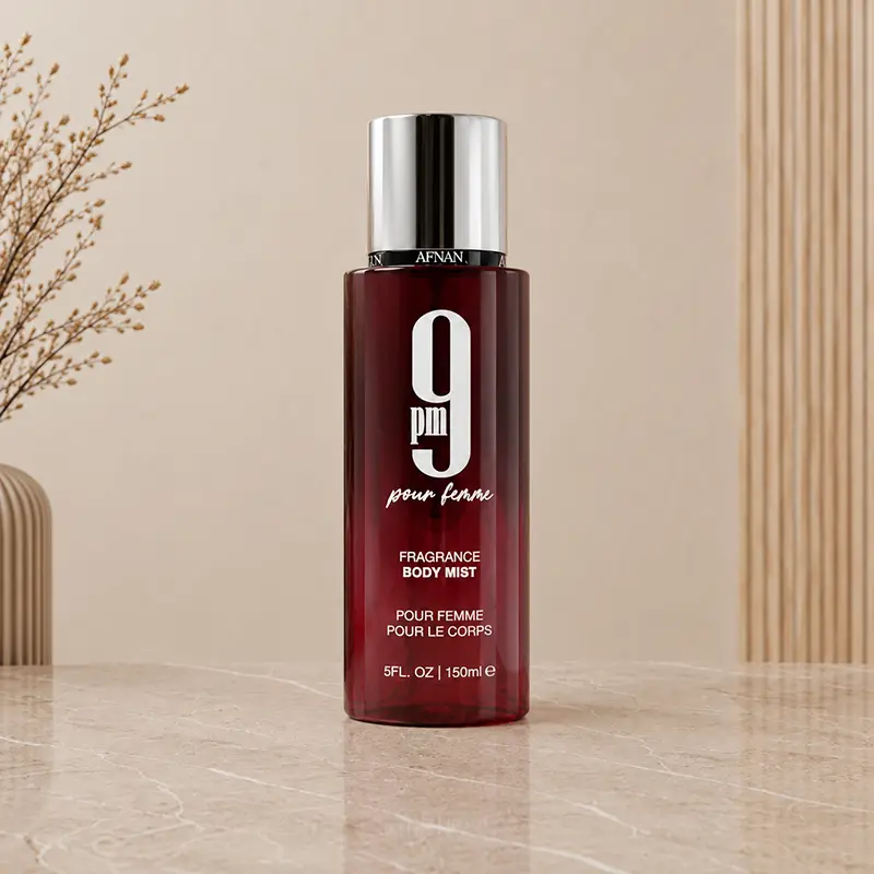 Red 150 ml fragrance body mist from the Afnan 9 PM Pour Femme set.