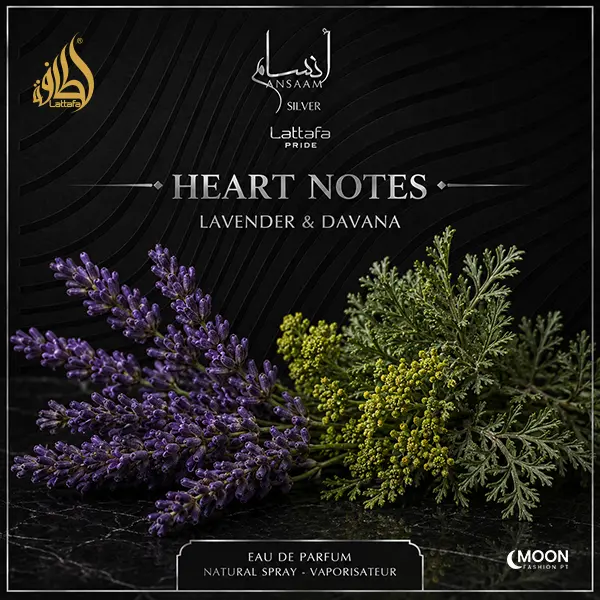 Lavender sprigs and green davana herbs representing the middle notes of Ansaam Silver Eau de Parfum.
