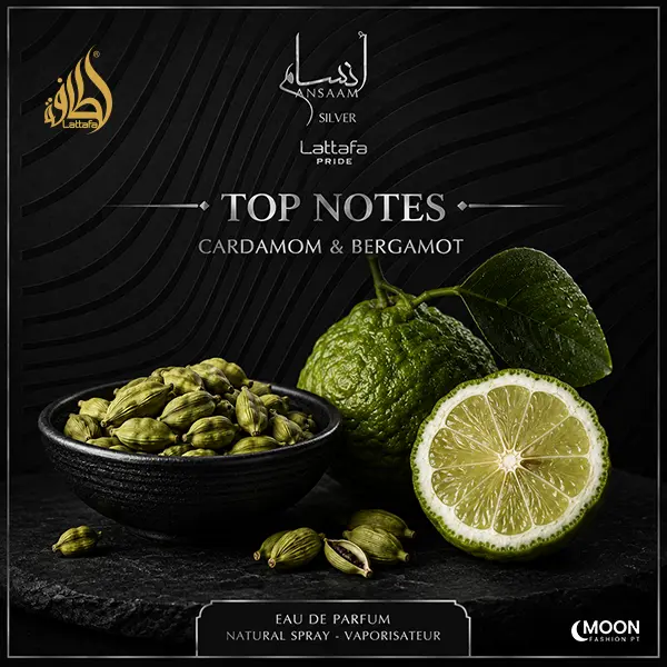 Freshly sliced green bergamot citrus fruit alongside a small black bowl filled with aromatic cardamom pods.