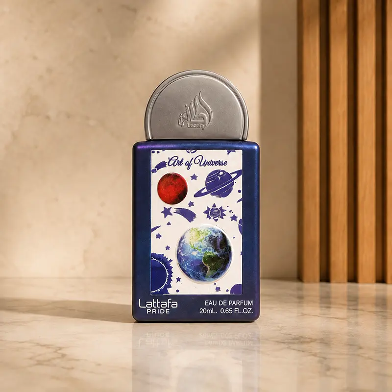 Art of Universe 20 ml travel Eau de Parfum in a blue bottle with celestial artwork.