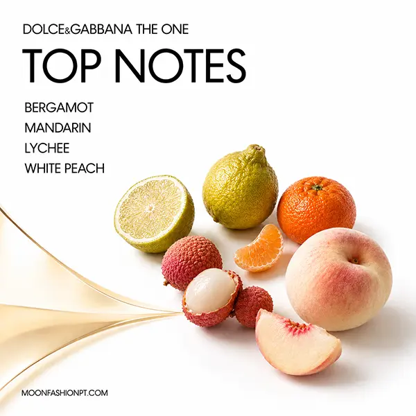 Bergamot, mandarin, lychee and white peach arranged for The One top notes guide