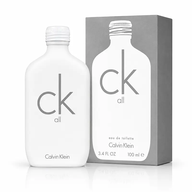 Calvin Klein CK All Eau de Toilette 100ml bottle and box on a white background