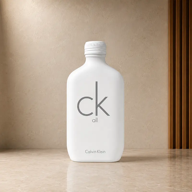 Calvin Klein CK All white bottle shown from the front with cap fitted