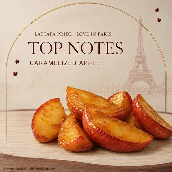 Top-notes graphic showing caramelised apple for Lattafa Pride Love In Paris