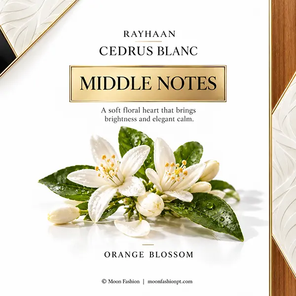 Orange blossom flowers illustrating the middle note of Rayhaan Cedrus Blanc