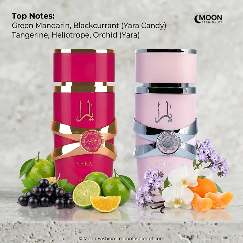 Fresh top notes of green mandarin and orchid for the Lattafa Yara Anniversary edition women's fragrance collection.