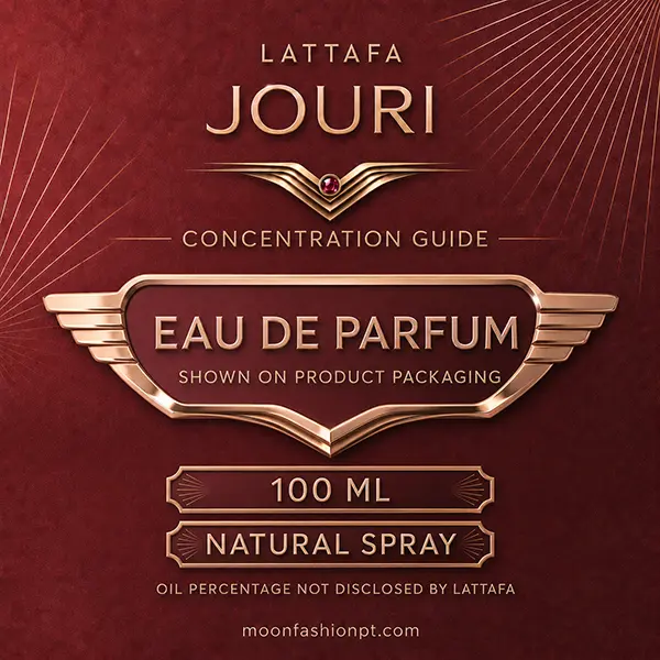 Eau de Parfum guide showing 100 ml and Natural Spray information for Lattafa Jouri.