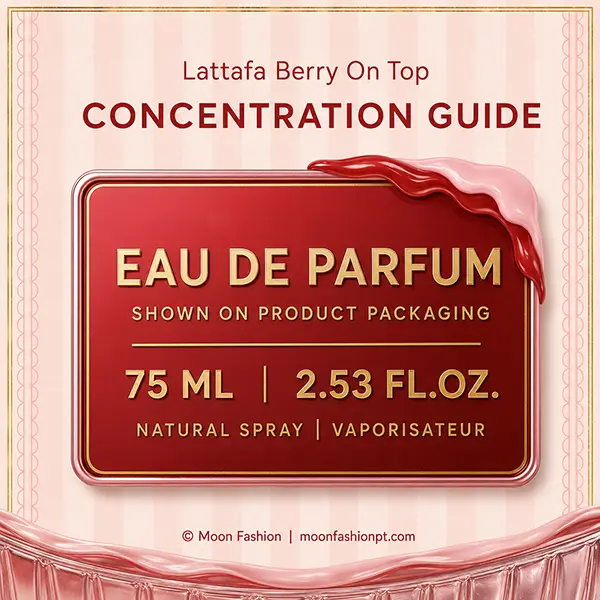 Berry on Top concentration guide displaying Eau de Parfum, 75 ml and natural spray text