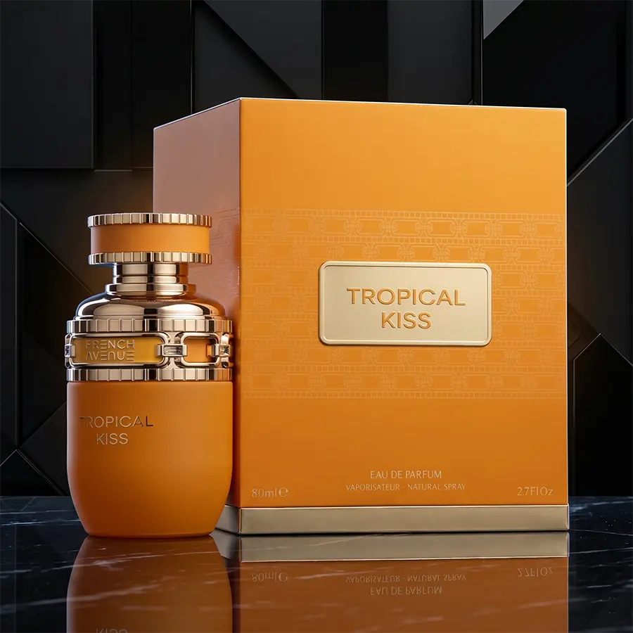 Long-lasting exotic fruity dominant fragrance by French Avenue Tropical Kiss for discerning users in Europe.