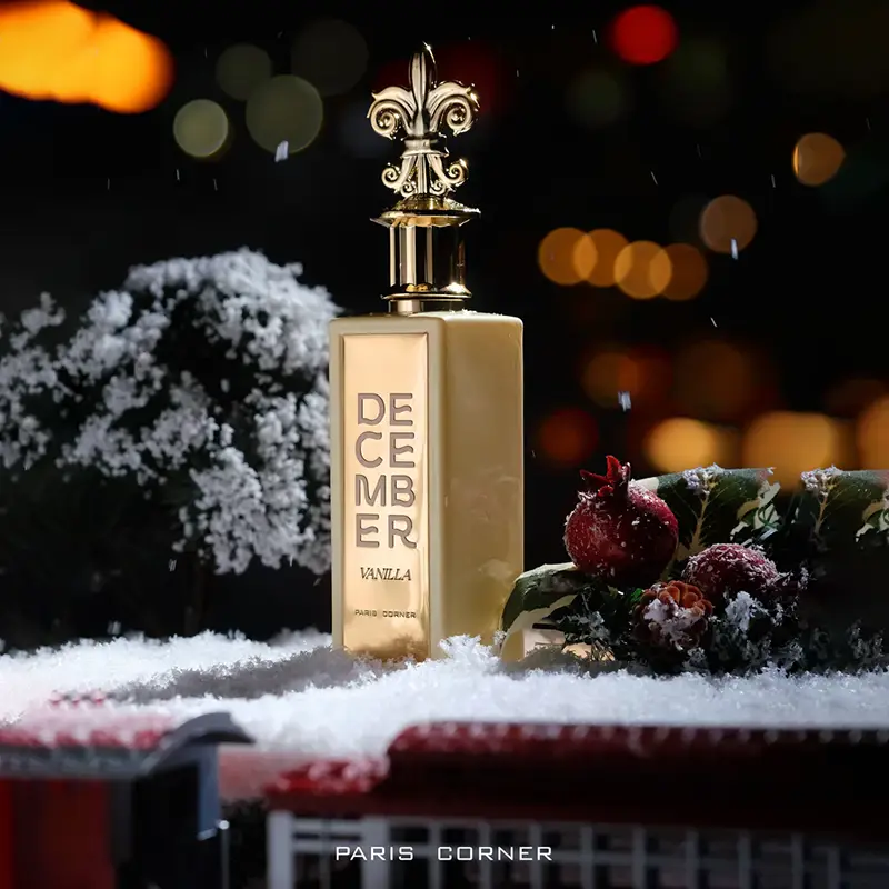Front view of Paris Corner December Vanilla, a luxury unisex fragrance with incredible sillage.