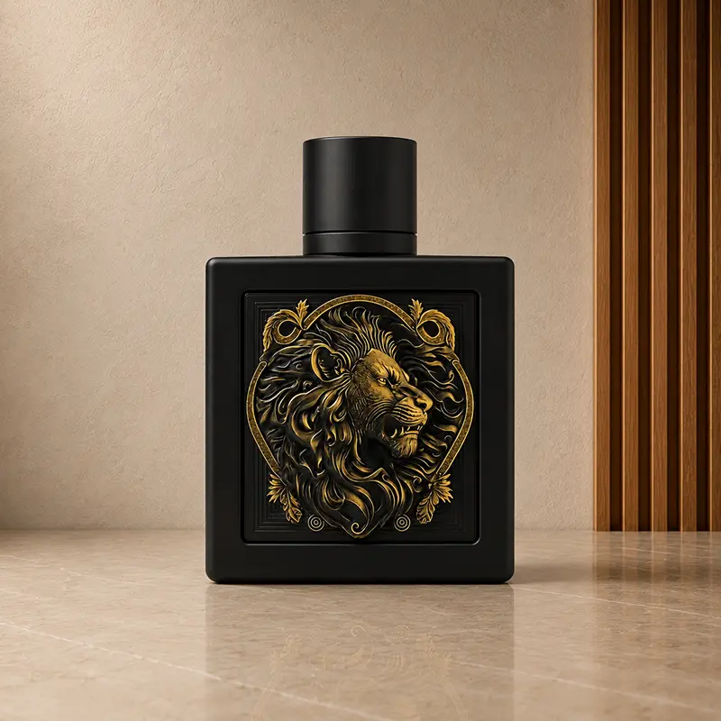 Rayhaan Lion bottle with a gold lion emblem centred on the black front panel.