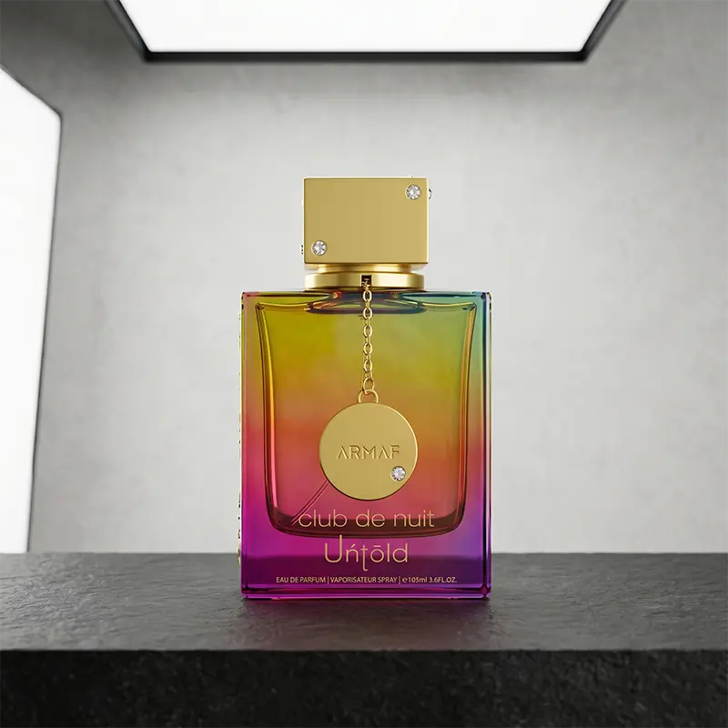 Striking holographic bottle of Armaf Untold Eau de Parfum, a luxury staple.