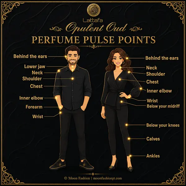 Infographic illustration guiding where to spray perfume on pulse points for maximum scent longevity.