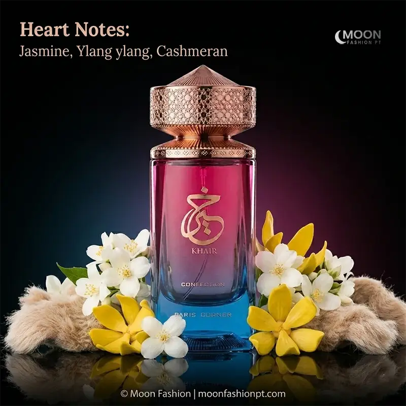The heart of unisex Khair Confection by Paris Corner captured with delicate jasmine and exotic ylang-ylang blooms.