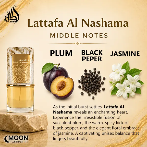 Spicy and fruity heart composition highlighting black pepper, sweet plum, and delicate jasmine.