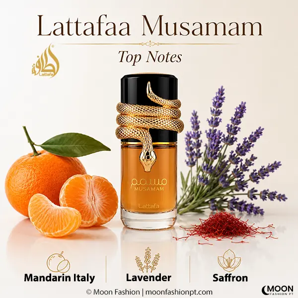 Bright opening notes of Italian Mandarin, Lavender and Saffron featured for Musamam.