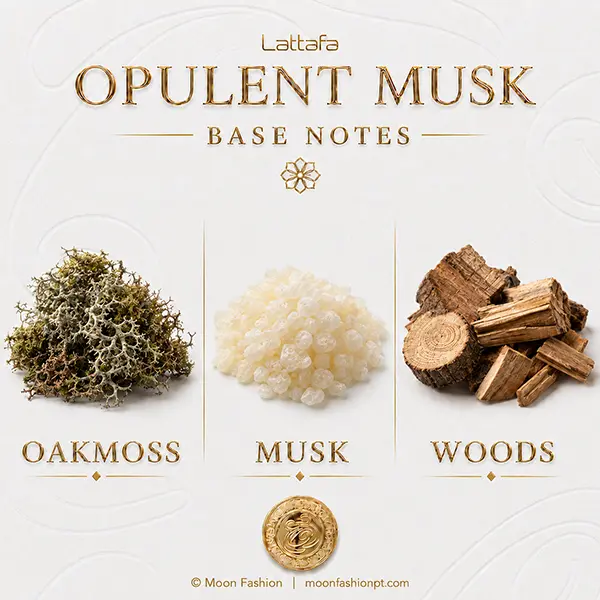 Scent diagram displaying base ingredients like white musk, cedar, resin, and fir resin.