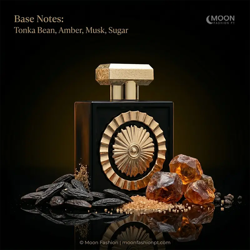 Warm base notes of tonka bean, amber, and sugar for the Lattafa Pride Nebras unisex gourmand fragrance.
