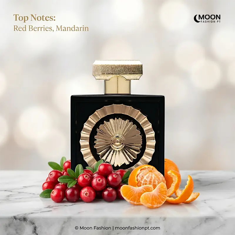 Lattafa Pride Nebras unisex perfume top notes featuring fresh red berries and juicy mandarin citrus.