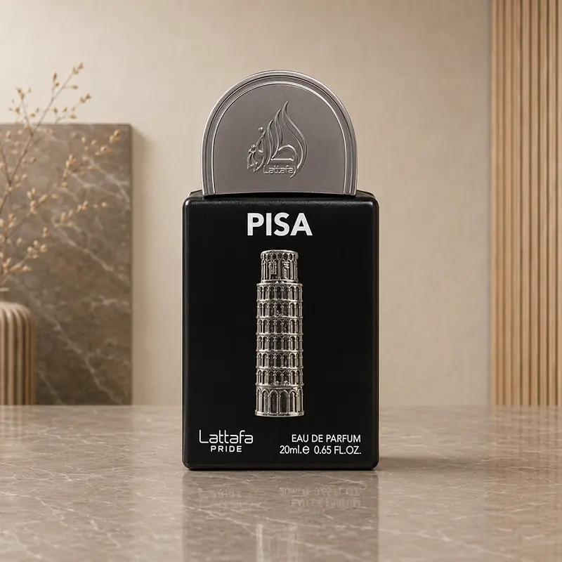 Pisa 20 ml mini Eau de Parfum bottle with silver Lattafa Pride cap