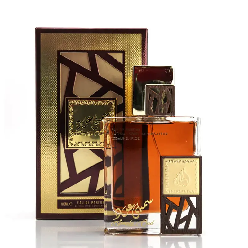 Lattafa Simply Oud Eau de Parfum bottle and box on white ecommerce background