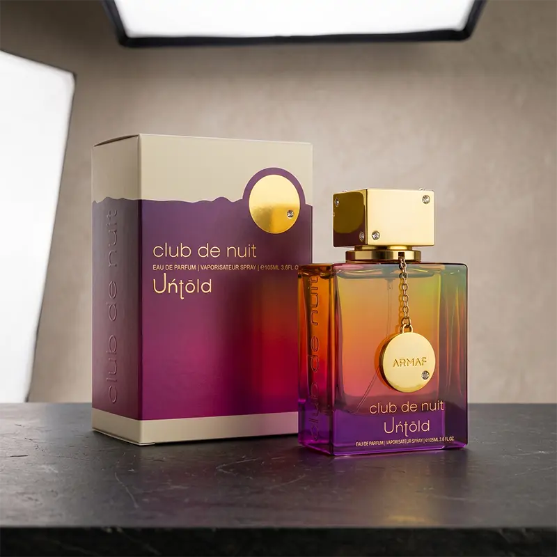 Premium studio presentation of the Armaf Untold parfum, tailored for the EU market.