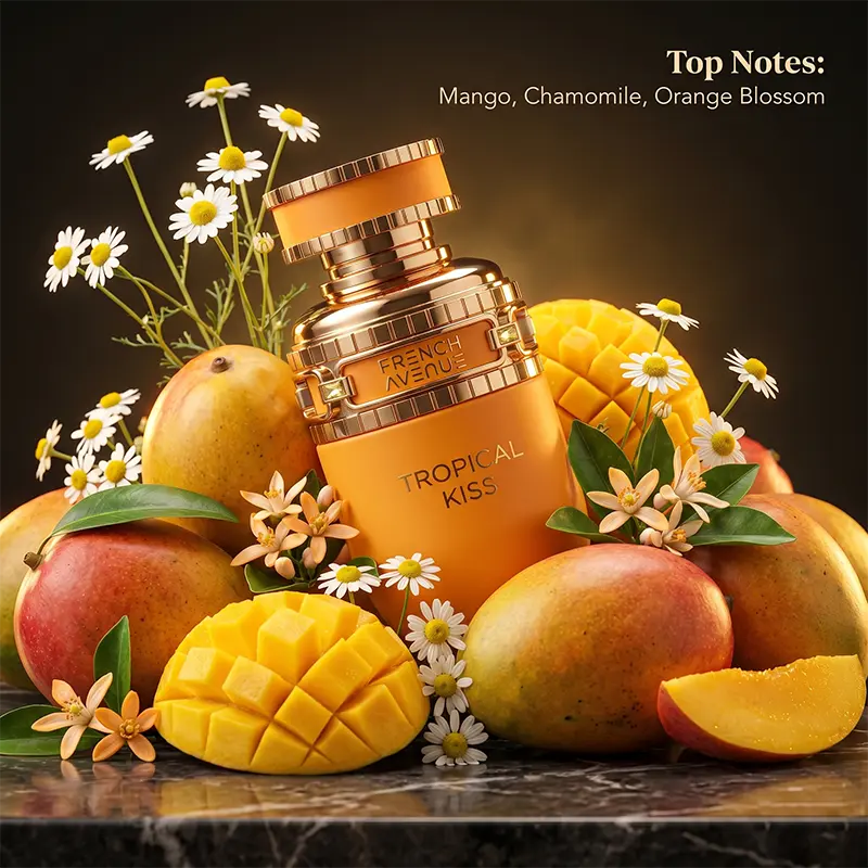 Tropical top notes of mango and chamomile from French Avenue Tropical Kiss provide a sparkling energy.