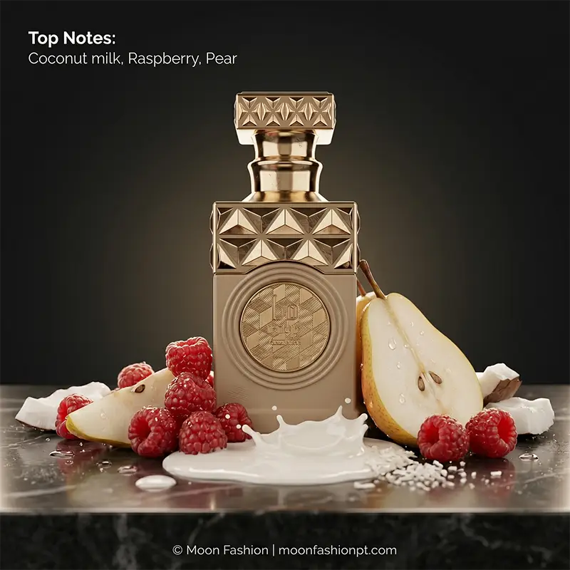 Vibrant top notes of Minya Coco Lush for women by Paris Corner, featuring fresh pear, raspberries, and creamy coconut milk.