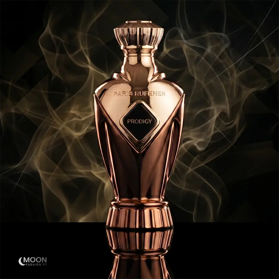 A luxurious golden bottle of Paris Corner Prodigy EDP, offering a radiant and sophisticated fragrance aura.