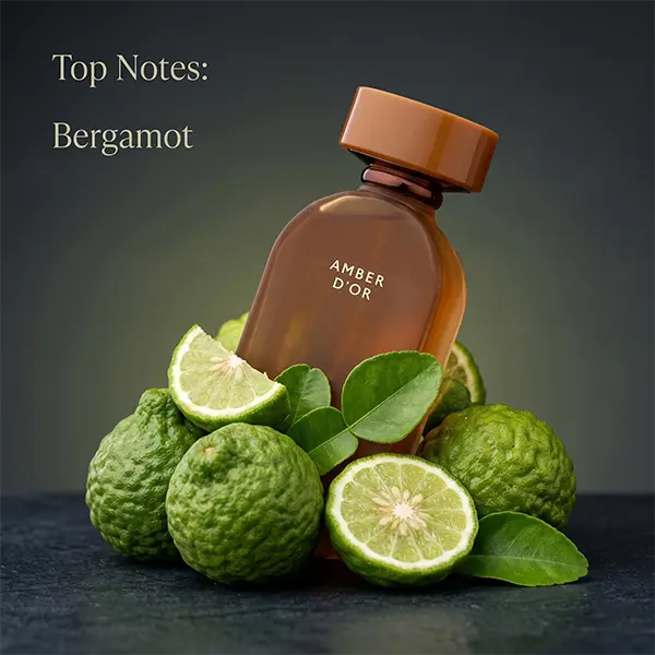 Fresh bergamot top notes providing a bright citrus opening for the Amber d'or perfume essence.