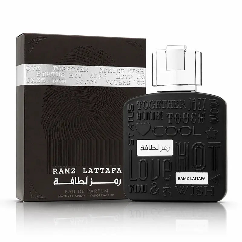 Ramz Lattafa Silver Eau de Parfum 100ml bottle and box on a clean white background.