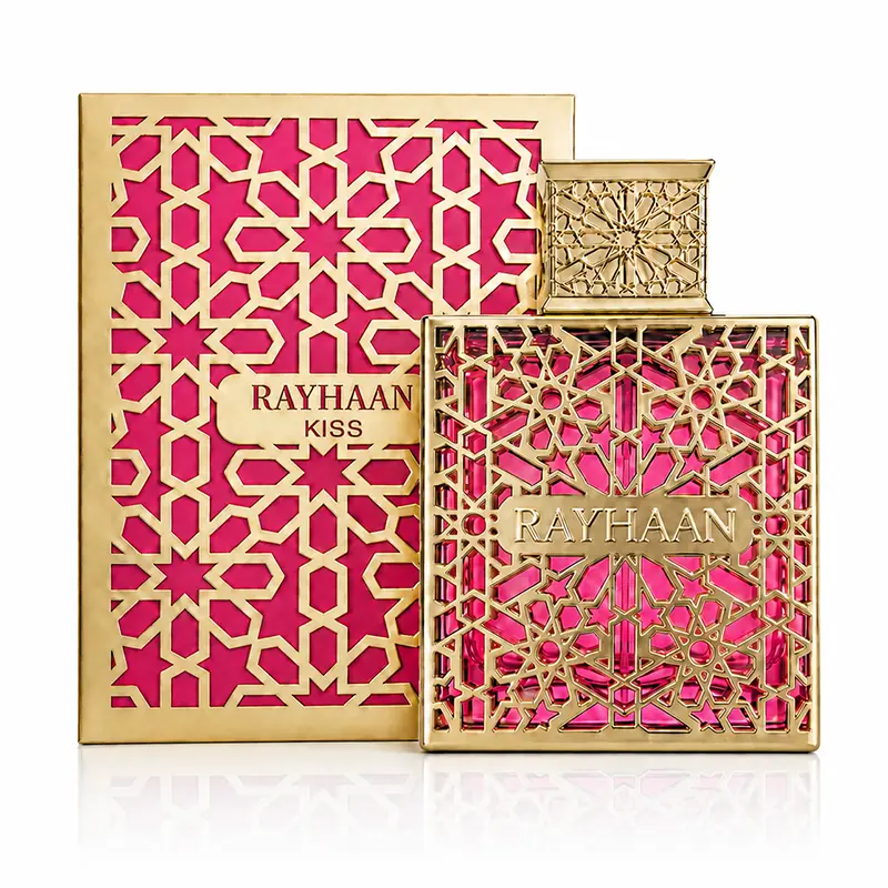 Rayhaan Kiss Eau de Parfum 100ml bottle and box displayed together on a white background.