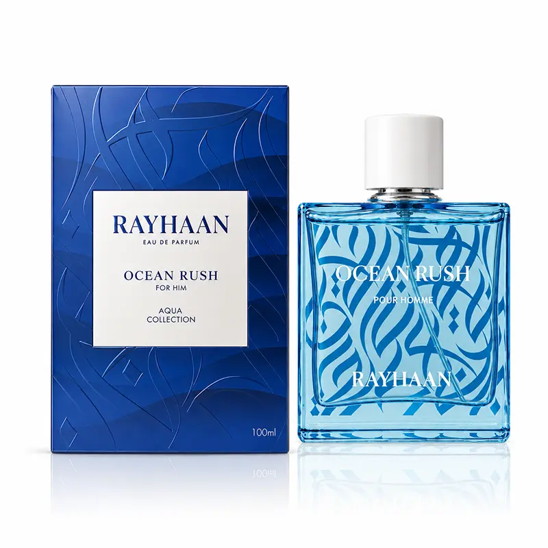 Rayhaan Ocean Rush Eau de Parfum 100ml bottle and box against white