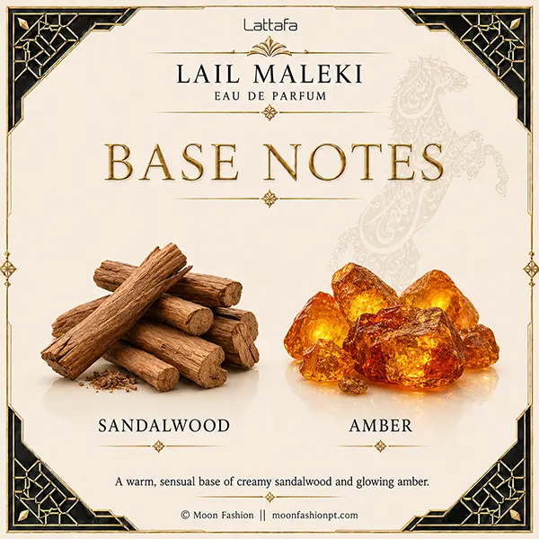 Sandalwood and amber base notes graphic for Lail Maleki Eau de Parfum