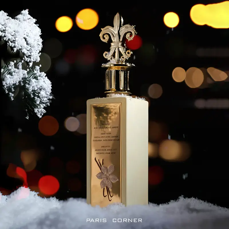 Detailed back view of December Vanilla by Paris Corner showing its rich amber and oud notes.