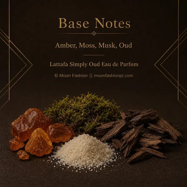 Amber, moss, musk and oud base notes for Lattafa Simply Oud Eau de Parfum