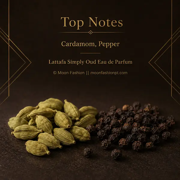Cardamom and pepper top notes for Lattafa Simply Oud Eau de Parfum