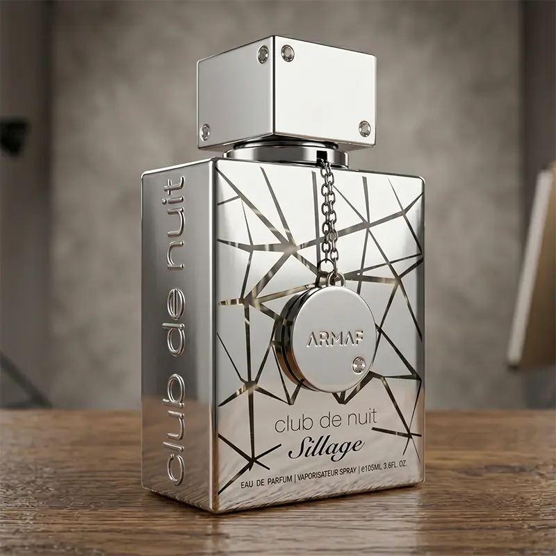 Exquisite square bottle of Armaf Sillage Eau de Parfum, a striking luxury centerpiece.