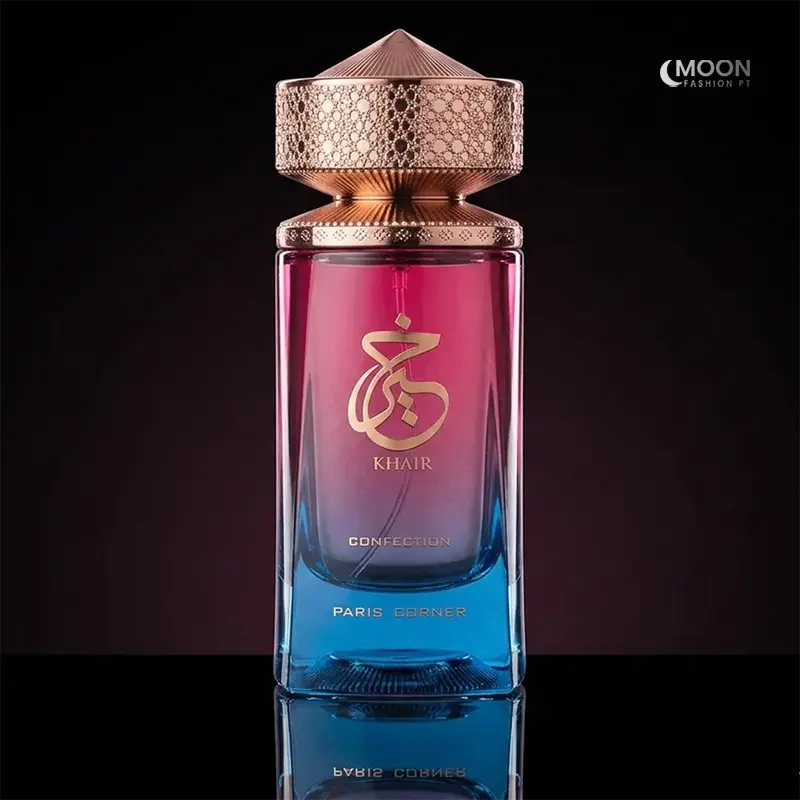 Elegant Khair Confection bottle by Paris Corner featuring a luxury gold cap and vibrant gradient glass.
