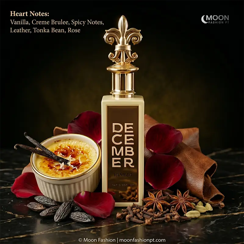 December Vanilla by Paris Corner features a heart of leather and rose for a sophisticated unisex scent projection.