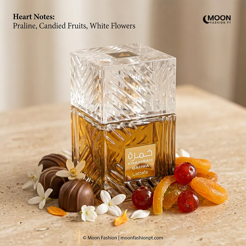 Capturing the gourmand heart of Khamrah Qahwa unisex perfume with realistic pralines and candied apricot elements.