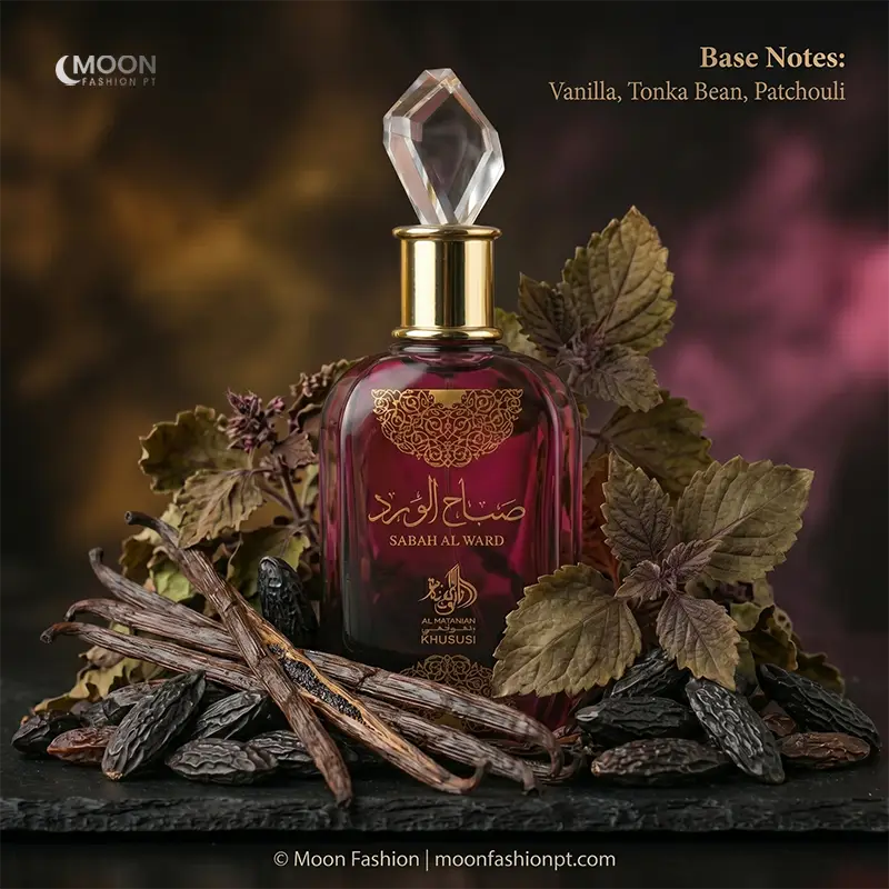 Al Wataniah Sabah Al Ward for women features a long-lasting base of vanilla and earthy patchouli.