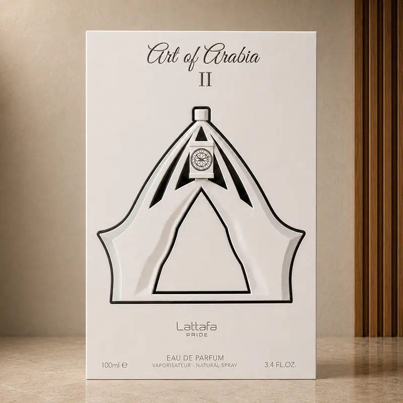 White Art of Arabia II 100ml Eau de Parfum box showing the black-and-white geometric front design.