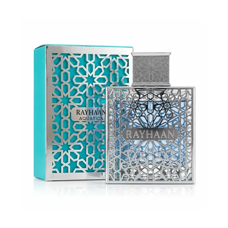 Rayhaan Aquatica perfume bottle and box on a white background